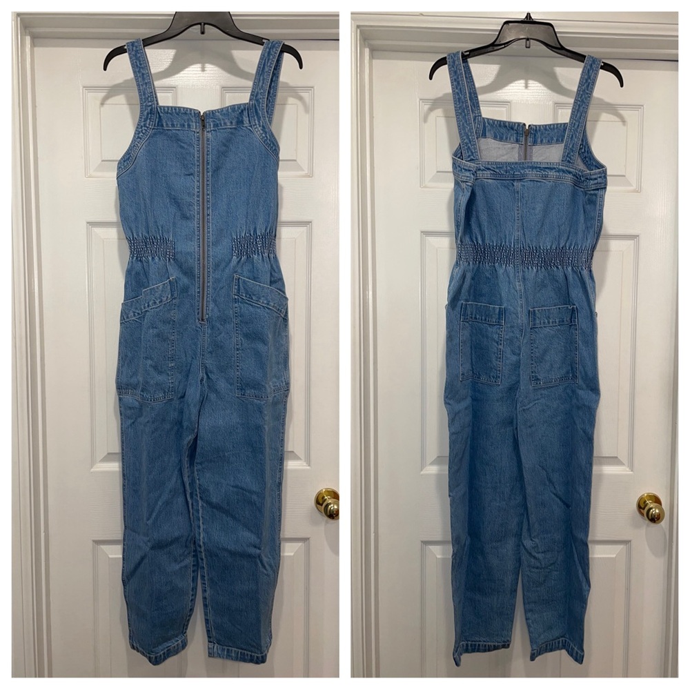 Madewell Denim Zip Smock-Waist Jumpsuit in Baisley Wash Size Large - Picture 5 of 15